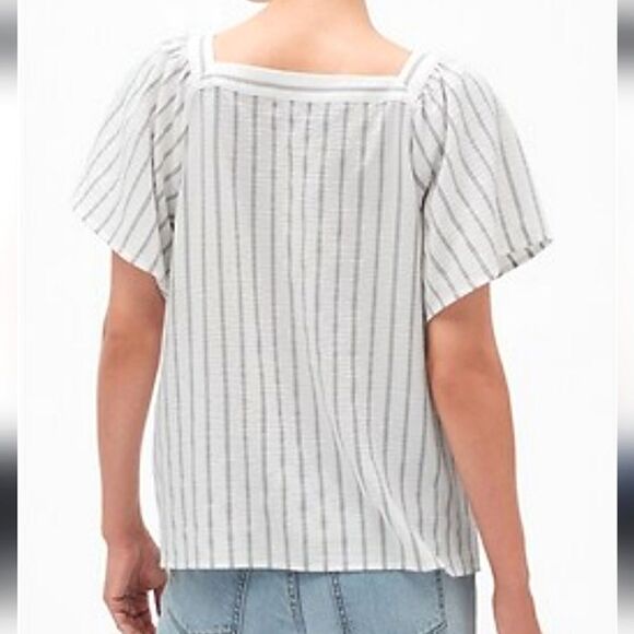 Banana Republic Tops - BANANA REPUBLIC Black White Vertical Stripe Yarn Square Neck Flutter Sleeve S